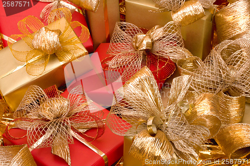 Image of Christmas background. Shiny gifts.