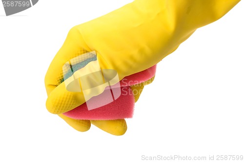 Image of Hand in yellow glove with sponge