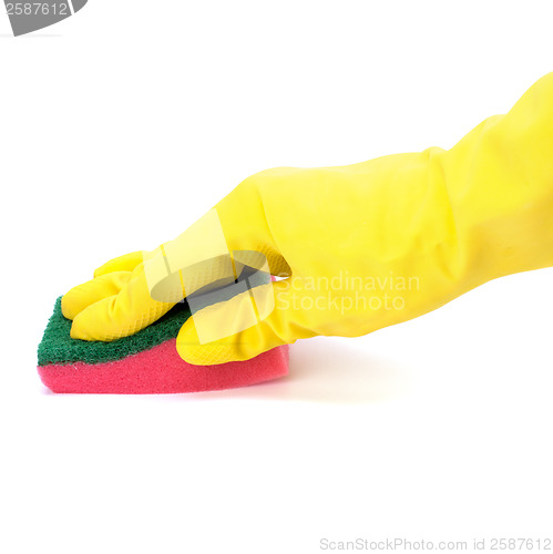 Image of Hand in yellow glove with sponge