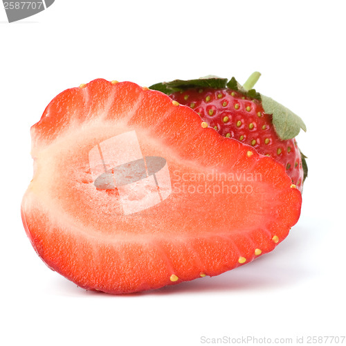 Image of Halved strawberries isolated on white background