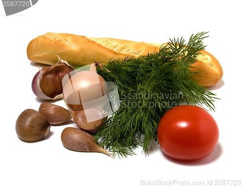 Image of vegetable and bread isolated on white 