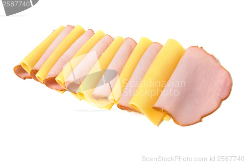 Image of meat and cheese slices isolated on the white background