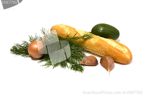 Image of vegetable and bread isolated on white 
