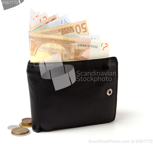 Image of Money in leather  purse isolated on white  background 