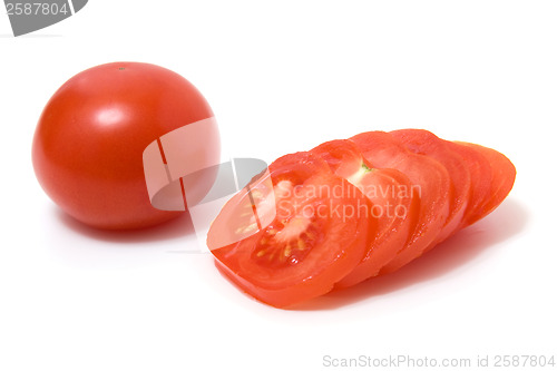 Image of sliced tomato isolated on white