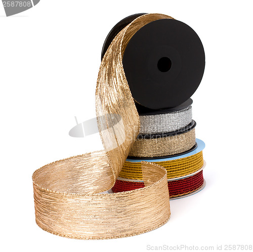 Image of Festive ribbons stack isolated on white background   