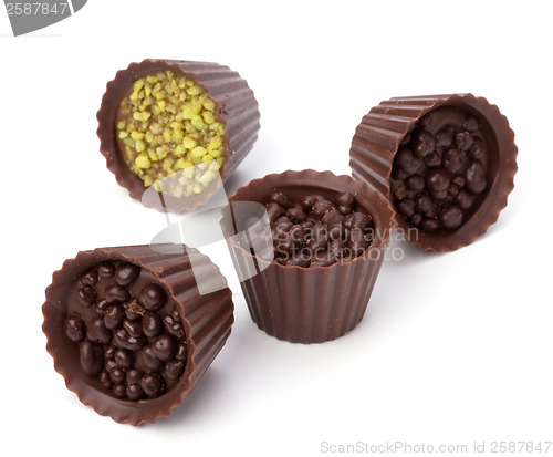 Image of chocolate pralines isolated on white background