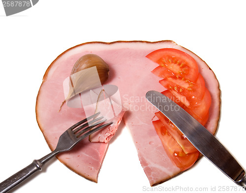 Image of meat dish with vegetables isolated on white background