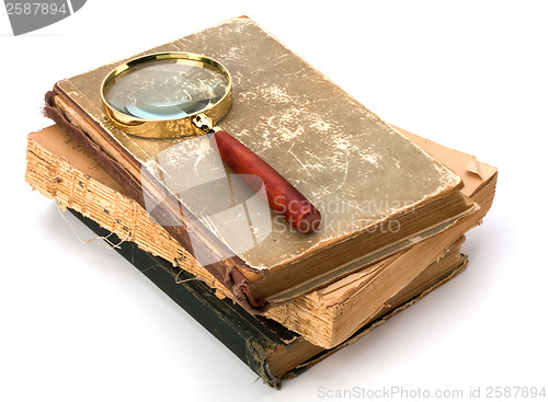 Image of tattered book stack isolated on white background