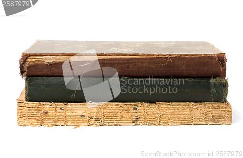 Image of tattered book stack isolated on white background