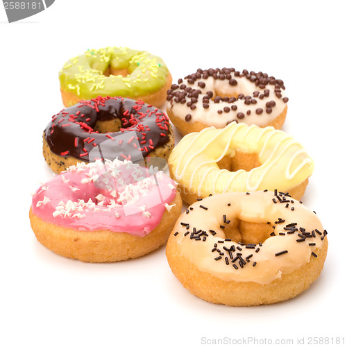 Image of Delicious doughnuts isolated on white background 