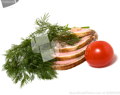 Image of vegetable and ham isolated on white 

