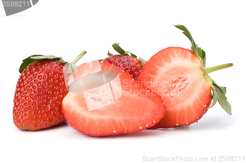 Image of Halved strawberries isolated on white background