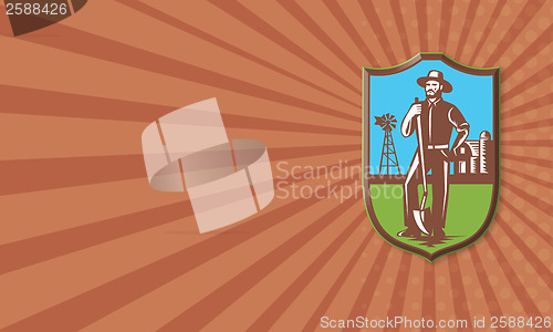 Image of Farmer With Spade Windmill Farm Barn Retro