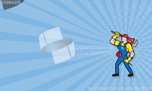 Image of Plumber Carrying Wrench Plunger Cartoon