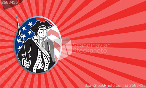 Image of American Patriot Minuteman With Bayonet Rifle And Flag
