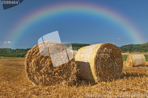 Image of straw bales with rainbow