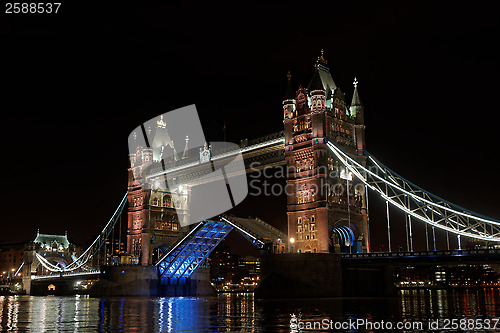 Image of London Tower Bridge at night, England