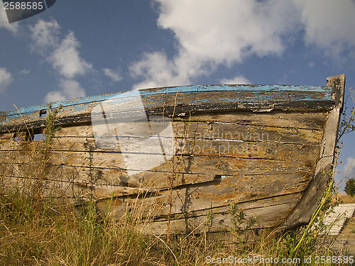 Image of Old nautical vessel - abandoned on the dry land