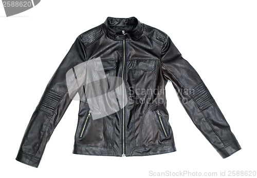 Image of black leather jacket isolated on white background