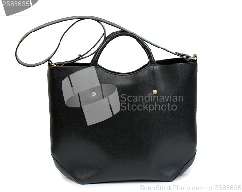 Image of Elegant black female bag over white background