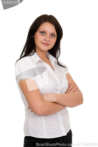 Image of beautiful woman in white blouse