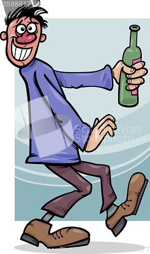 Image of drunk guy with bottle cartoon illustration