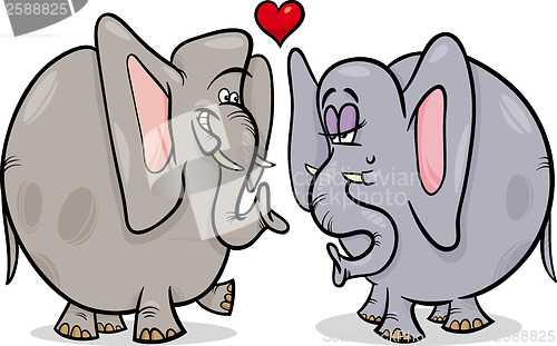 Image of elephants in love cartoon illustration