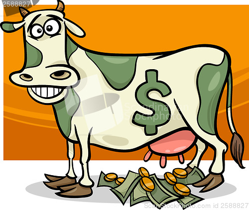 Image of cash cow saying cartoon illustration