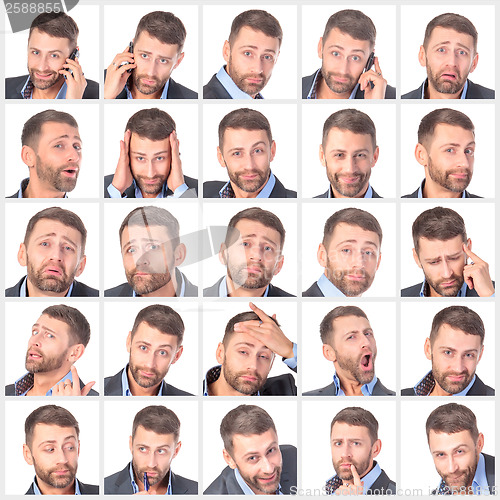 Image of Collage portrait unshaved handsome man with difference emotions