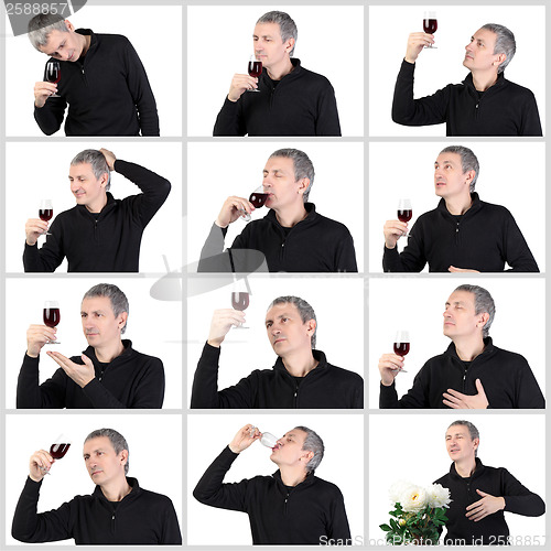 Image of Collage Man tasting a glass of red port wine