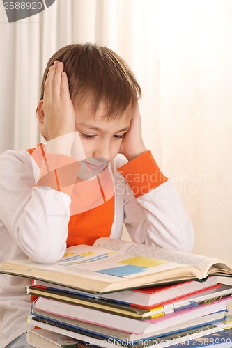 Image of Young boy with books
