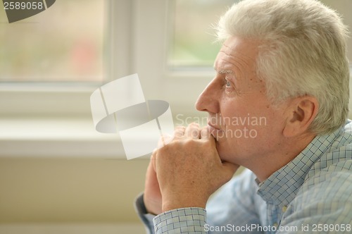 Image of Caucasian elderly man at home