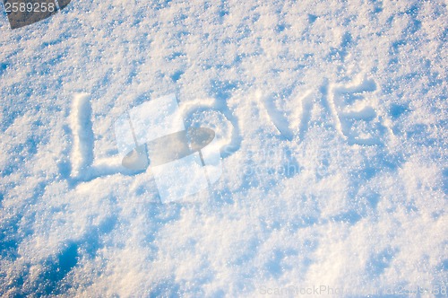 Image of Happy Valentine's Day. The inscription on the snow