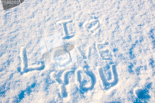 Image of Happy Valentine's Day. The inscription on the snow