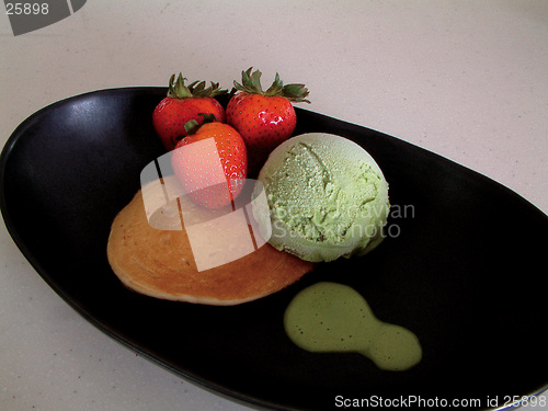 Image of Strawberry pancakes with ice cream