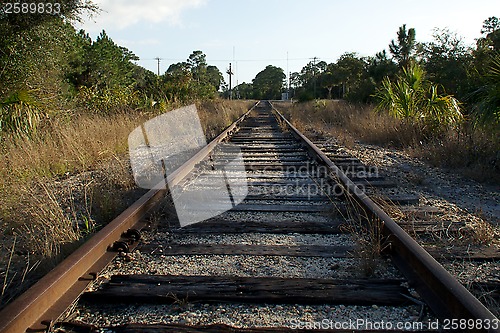Image of looking down Railroad tracks towards street