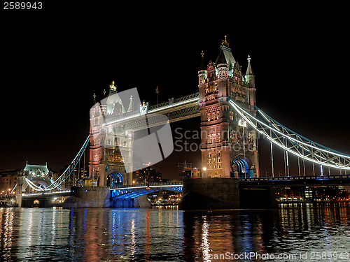 Image of London Tower Bridge at night, England