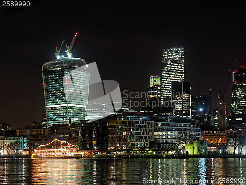 Image of London Thames  waterfront at night, december 2013