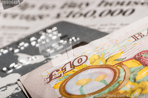 Image of Credit cards and banknotes on newspaper
