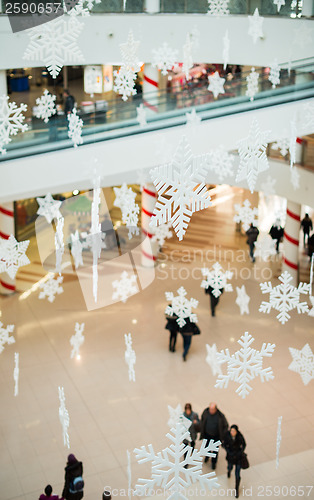 Image of Blurred people in shopping center on christmass. 