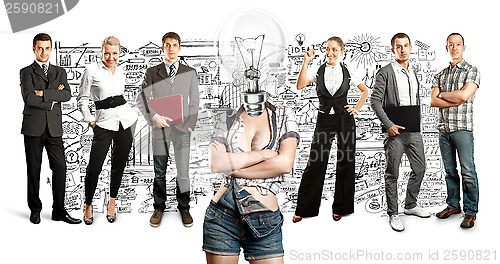 Image of Business Team With Lamp Head