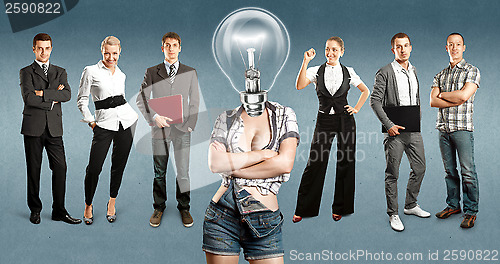 Image of Business Team With Lamp Head