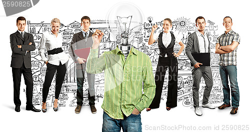 Image of Business Team With Lamp Head