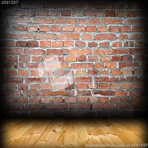 Image of indoor architectural backdrop with brickwork