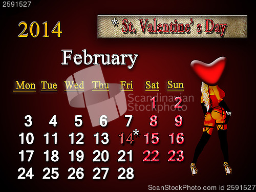 Image of beautiful calendar of february with woman