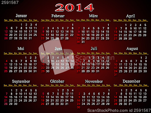 Image of beautiful claret calendar for 2014 year in German