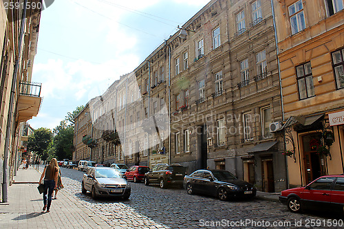 Image of street in Lvov with parked cars