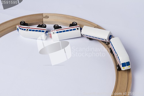 Image of crashed wooden toy train