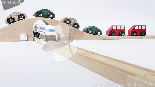 Image of toy traffic with car and train